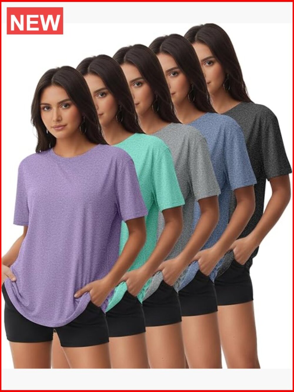 5 Pack Women's UPF 50+ Dry Fit Short Sleeve Athletic Tee Shirts